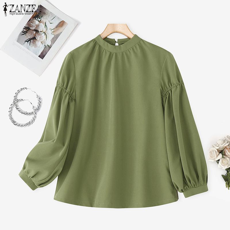 ZANZEA Women Casual Round Neck Solid Color Loose Long Sleeve Blouse