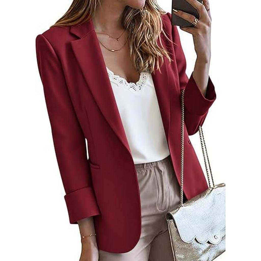 Women's Business Casual Long Sleeve Lapel Collar Jacket for Work Wear