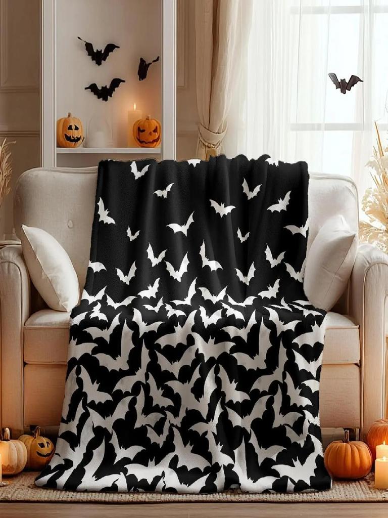Horaldaily Halloween Flannel Throw Blanket Beige with Bats Soft Fuzzy Plush Cozy Fleece for Couch Bed Lounging Perfect Gift Fo