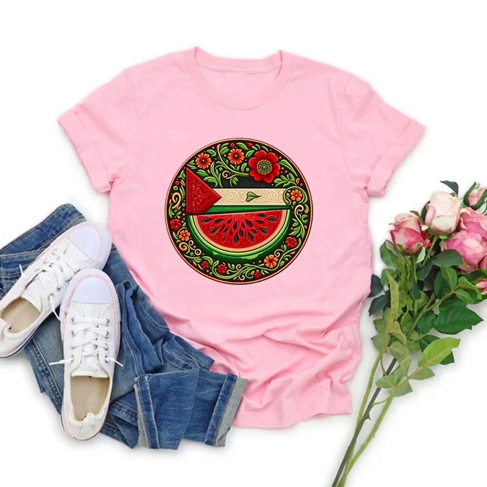 Watermelon Symbol Freedom Shirt Watermelon Flag Women Sleeve Human Rights Peace and Love Aesthetic Clothes