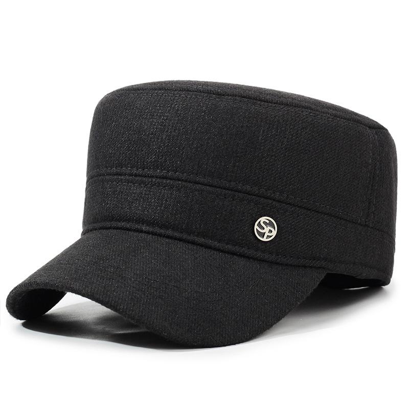 Plochá čepice Pánská Zimní Hrubá Větruvzdorná Proti Chladu Středního Věku Jarní Podzimní Teplá Čepice s Ochrannou Uší