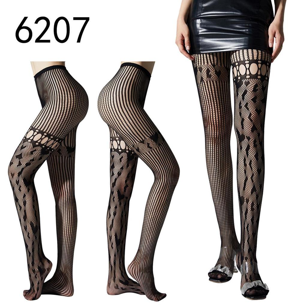 Hohle Strapsstrumpfhose mit Fischmuster - Nachtclub Schwarzseide