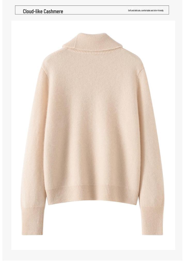 Lekasha Women's Loose High Neck Cashmere Knit Sweater with Lapel Design