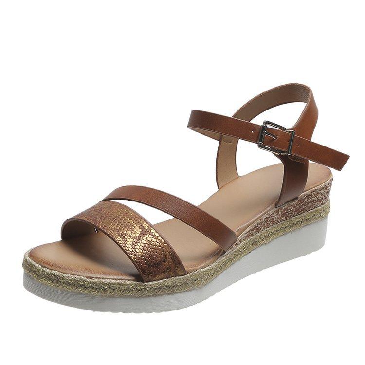 Foreign trade ebay European and American slope cross with buckle mid-heel sandals women's platform outer wear beach Roman shoes Sandal