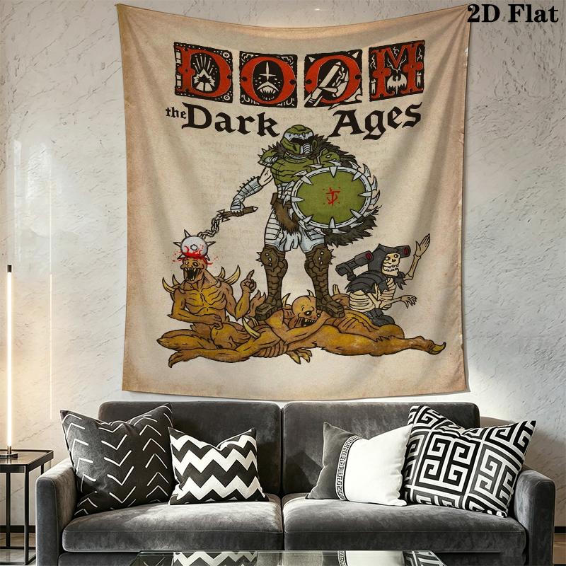 DOOM The Dark Ages Wall Tapestry Aesthetic Wall Hanging Printed Fabric Blanket Decorative Tapestries for Bedroom Living Room Home Decor
