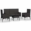 VidaXL Garden Lounge Set 4 Pcs with Cushions Black Wicker, Outdoor Lounge Set, Furniture Set 319502