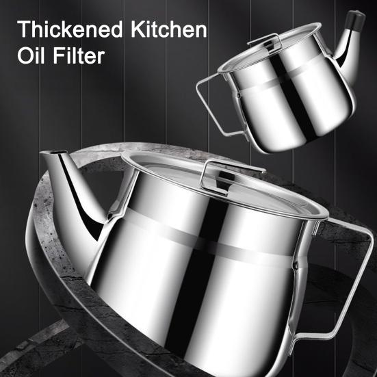 Stainless Steel Oil Filter Container with Fine Mesh 1500/2000ml Heat-Resistant Kitchen Oil Jug for Frying Lard Grease Storage Rust-Proof