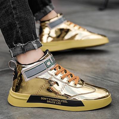 2026 New Men's Luxury Sneakers Fashion Shiny Mirror Designer Shoes Men Gold Glitter Sneakers Street Hip Hop Men Skateboard Shoes