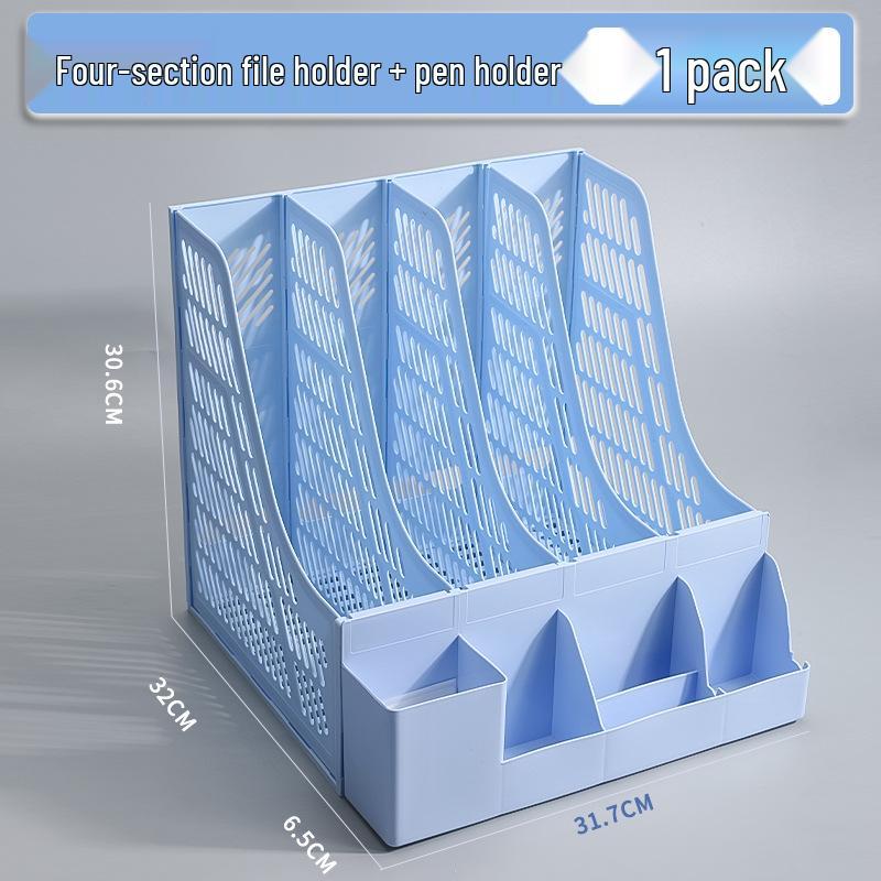 Desktop Four-Compartment File Organizer & Pen Holder with A4 Storage Box