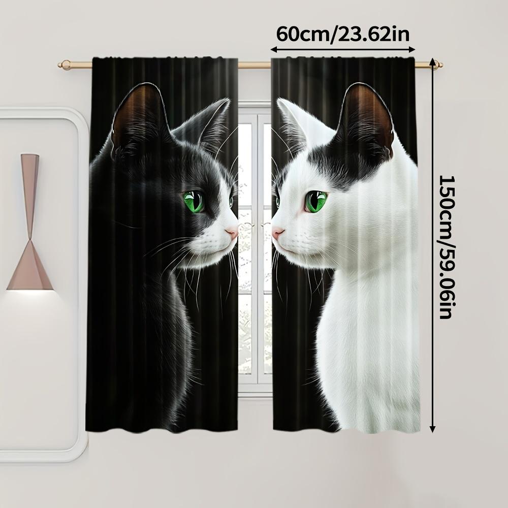 2pcs Black & White Cat Curtains – Modern Art Design of Two Cats for Living Room & Bedroom – Perfect for Pet Lovers