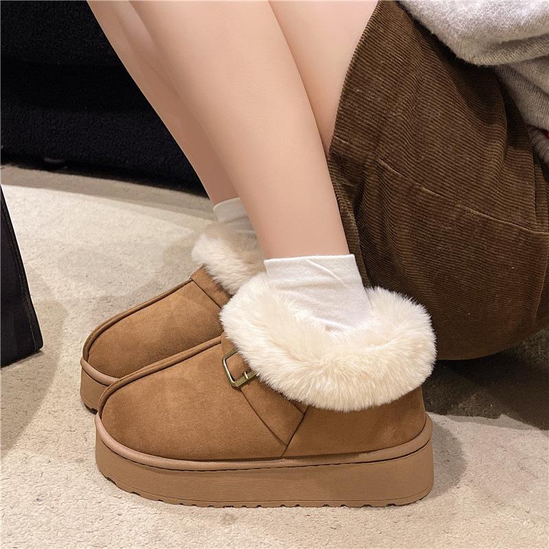 Women's Fur Mouth Large Size Soft Sole Winter Warm Fur One Snow Boots Padded Lined Ankle Boots Non-Slip Hiking Casual Sports Cotton Boots