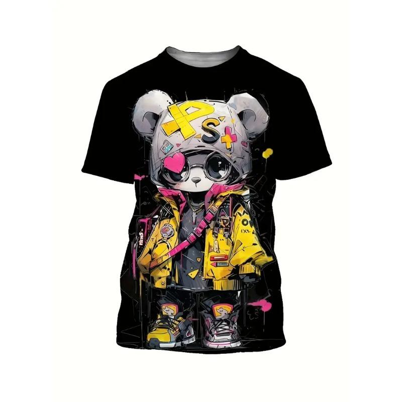 Summer Men's T Shirt Cartoon Bear 3D Print Casual O-Neck Short Sleeve Pullover Fashion T-shirts Outdoor Male Overszied Clothing