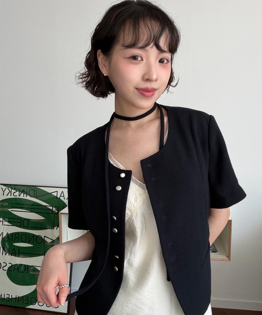 Mixxo Tweed Button Short Sleeve Jacket_Miwjkg55Pb