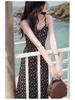 2026 Summer Floral Print Black Midi Camisole Dress - Women's Beach Vacation Wear