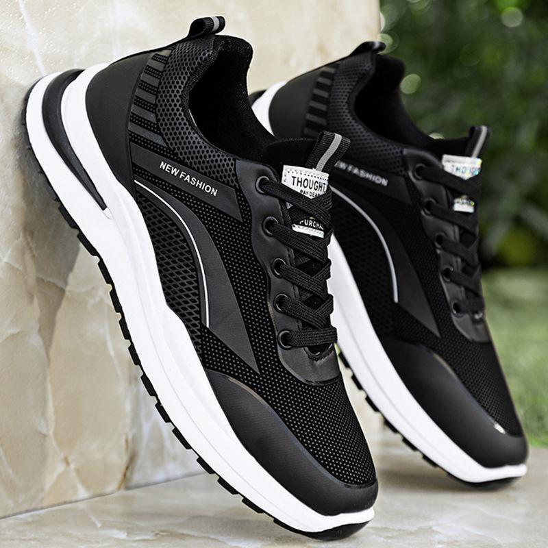 Men's shoes spring and summer sports shoes men's 2026 new leather waterproof and non-slip black casual shoes men's running dad shoes