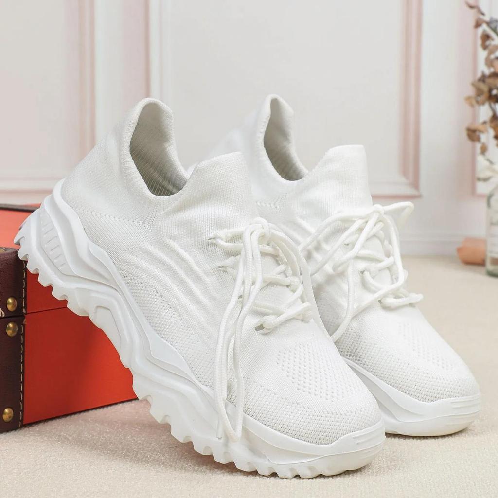 Fashion Chunky Shoes Platform Sneakers for Women Knitted Men's Casual Sports Shoes Breathable Trainers Elastic Slip-on Shoes