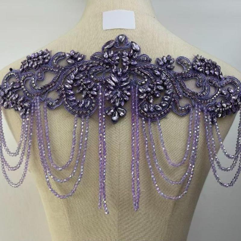 1 STÜCK Handgenähte Fransen Perlen Spitze Strass Applikationsaufnäher 26 Farben DIY Handgemacht Kleid Hochzeitskleid Bekleidungszubehör