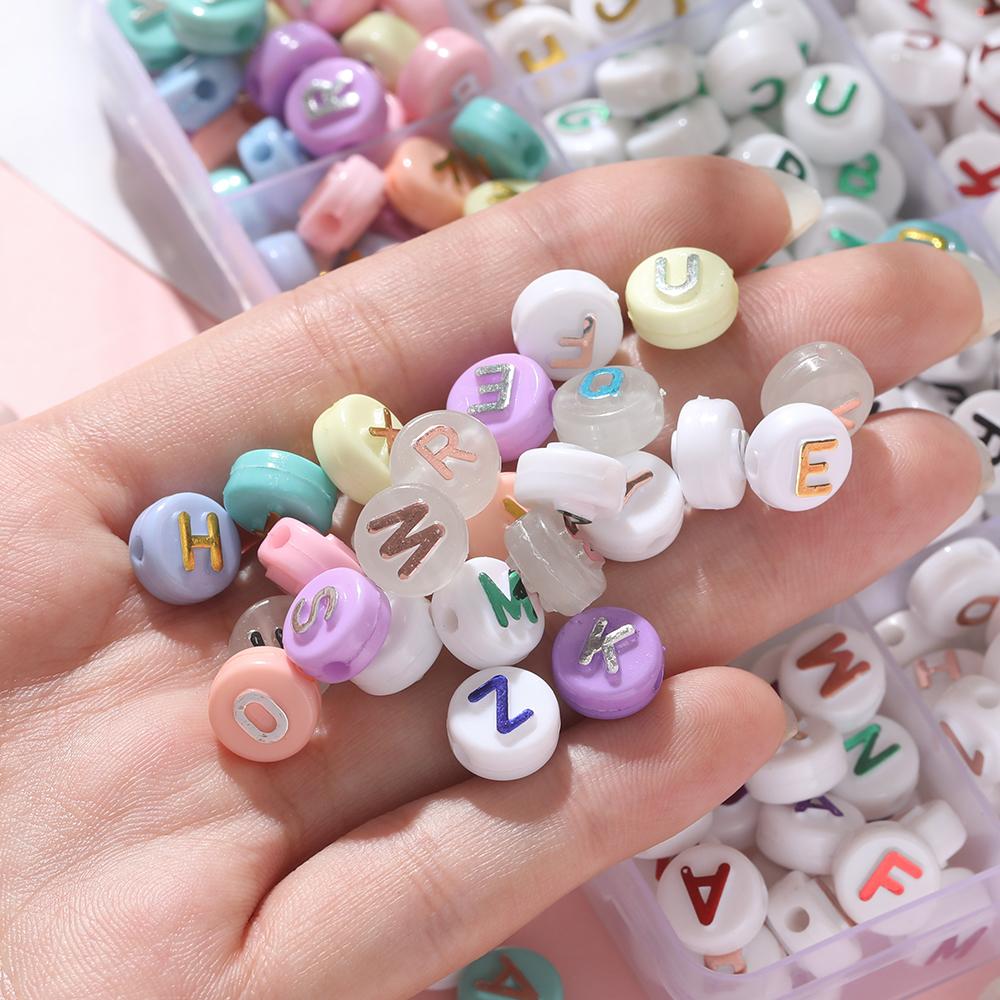 30pcs 6*10mm Mixed Acrylic Letter Beads Round Spacer Loose Beads for DIY Necklace Bracelet Earring Jewelry Making Accessories