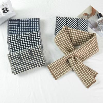 Autumn Winter Neck Scarf Solid Houndstooth Wrap Casual Warm Knit Cross Scarf Short Neck Warmer Men