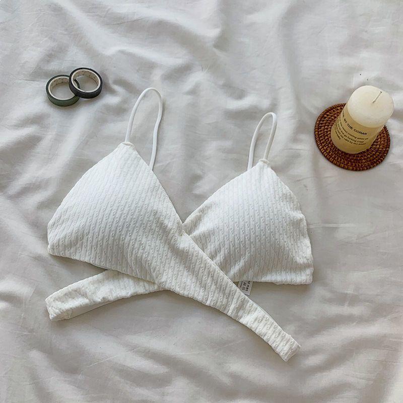 Korean-Style Backless Underwear: Wire-Free, Sexy Cross Strap with Padded Cups, Camisole Bandeau for Girls S (approx. 33-45kg)