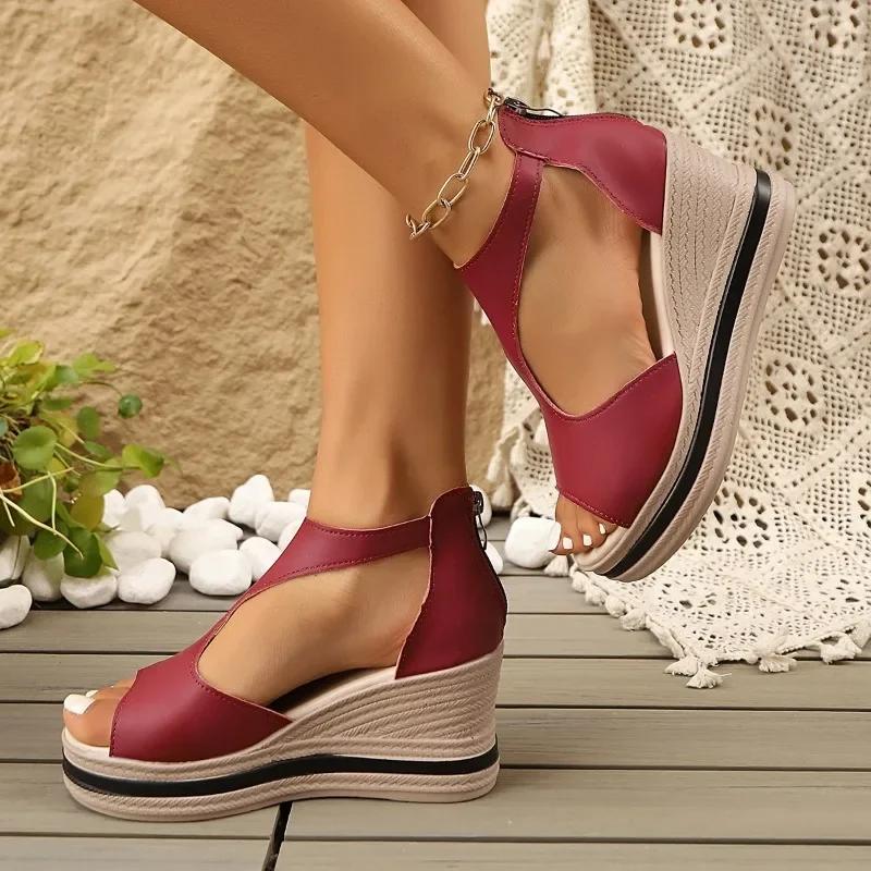 Fashion Ladies Shoes 2025 Hot Sale Back Zipper Women's Sandals Fashion Peep Toe Casual Women Summer New Plus Size Platform Wedge Sandals