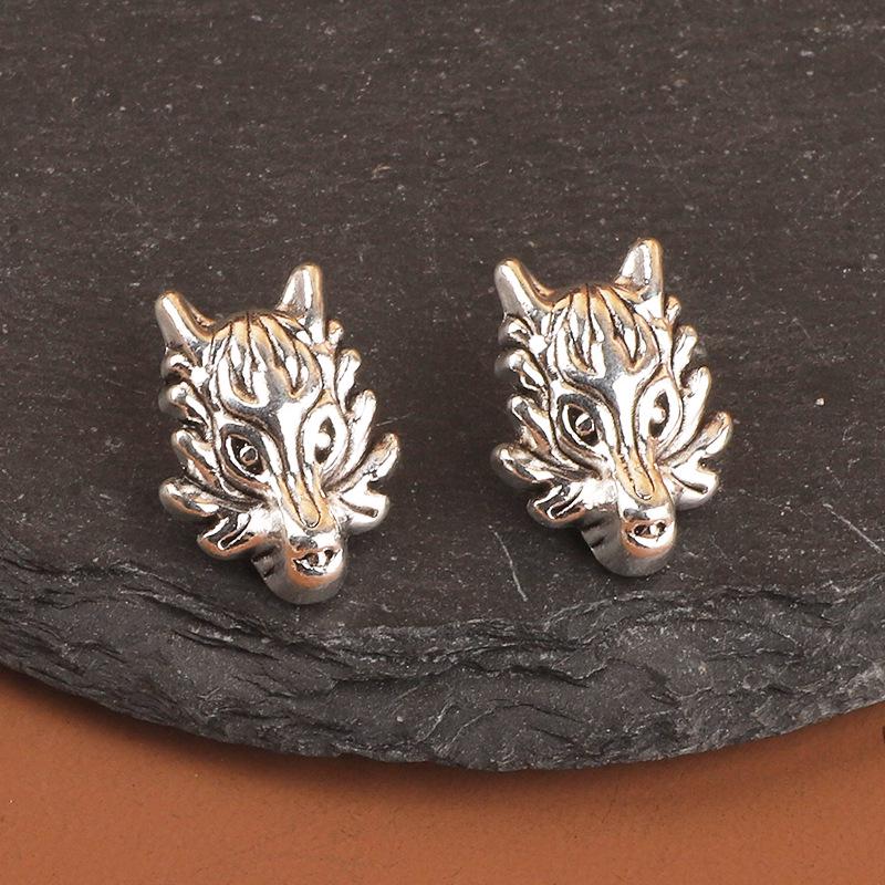 Tibetan Silver Wolf Head Spacer Beads for DIY Bracelets - Perforated Alloy Jewelry Accessories