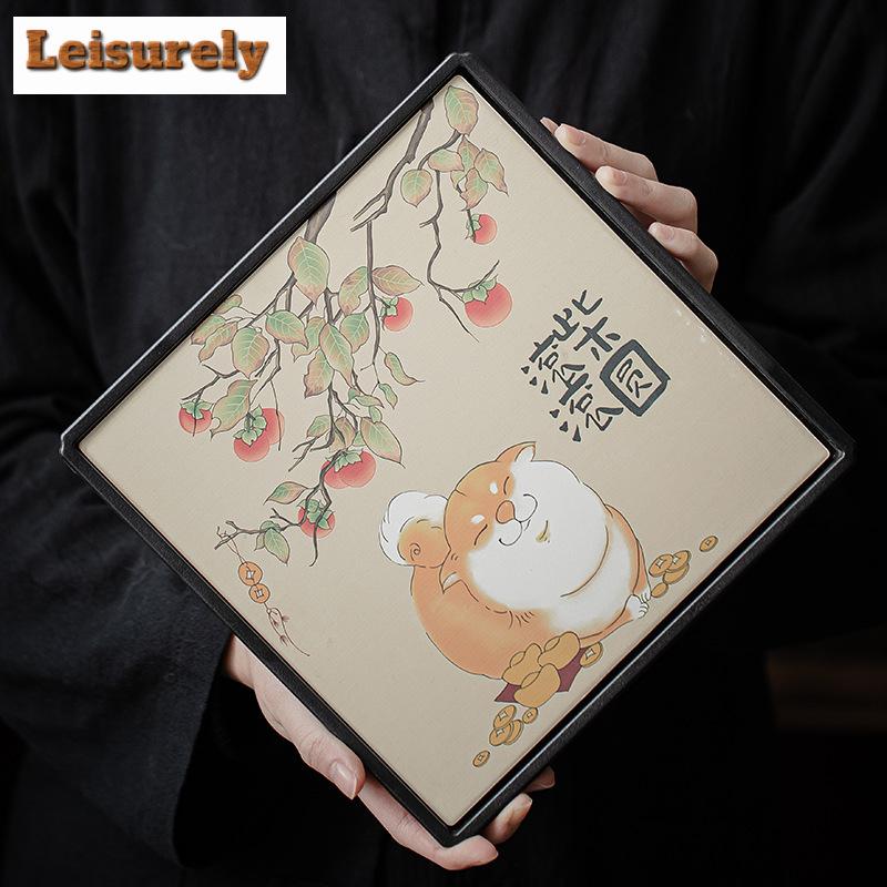 Cute Cat Water Absorbing Tea Tray Vintage Cutlery Organizer Tea Board Household Dishes for Serving Tea Items Supplies Craft Gift