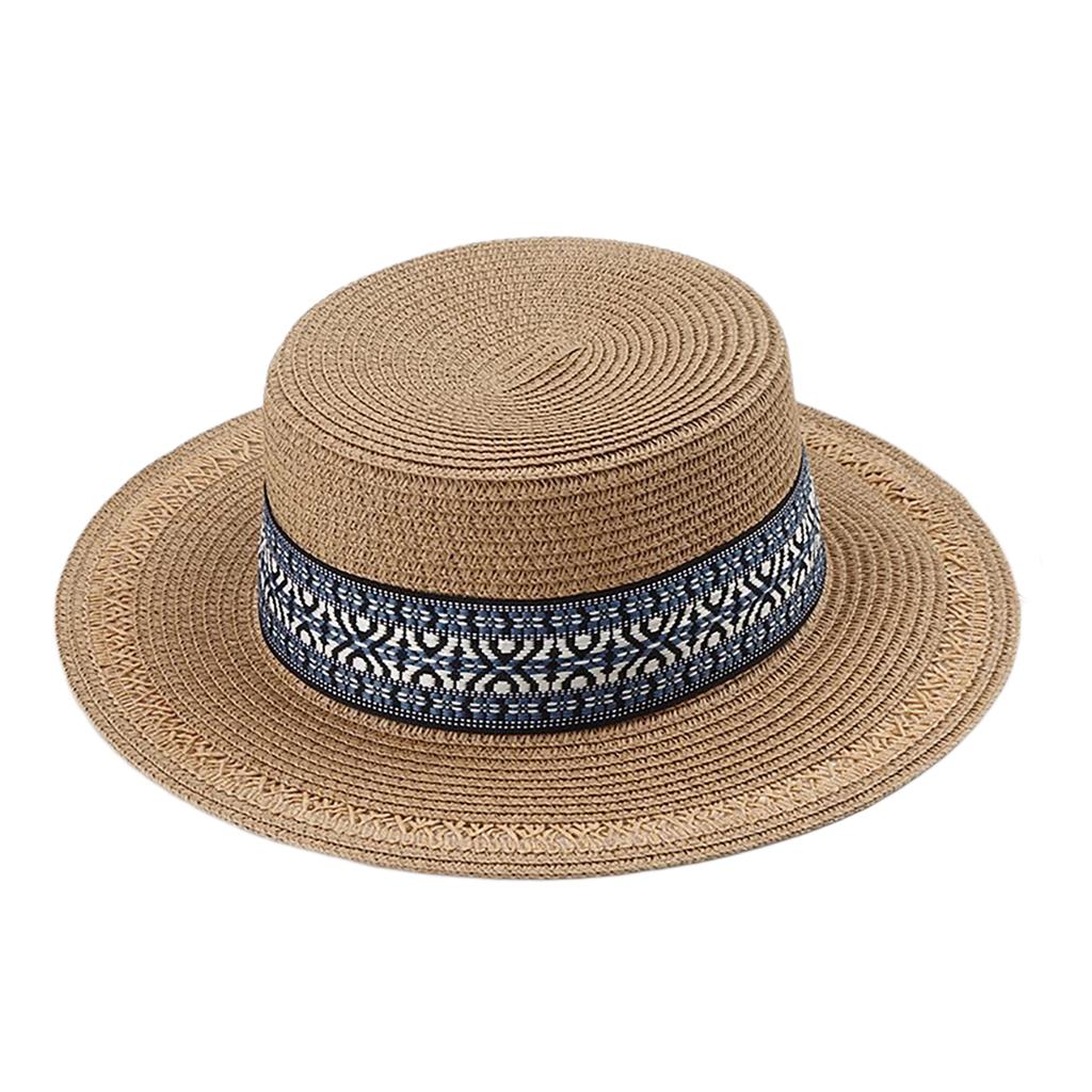 Sun Hat Sun Visor Hats Summer Hat Wide Brim Straw Boater Retro Pattern Outdoor Cap Flat Top Hat