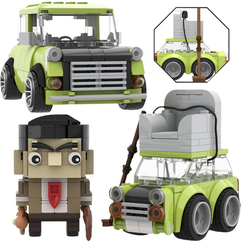 Idea Filmová série Cestovní vozidlo Stavebnice MOC Model Mr. Beanova zelená Mini Cooper Hračka pro děti na sestavení Dárková sada k narozeninám