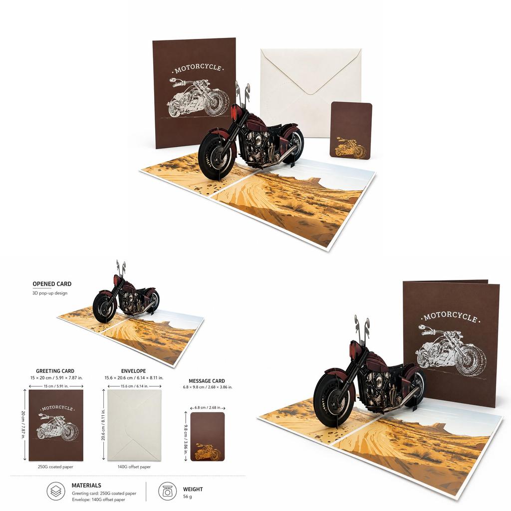Modern Motorcycle 3d Pop Up Card For Birthday Gift For Dad