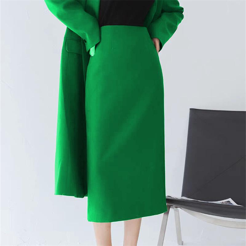 Women's Mid-Length Coffee-Colored A-Line High-Waisted Slit Skirt