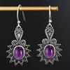 New Style Oval Ethnic Flower Amethyst Women's S Silver Drop Earrings Wedding Party Anniversary Engagement
