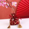 Stripe Canvas Flower Drawstring Bag Sakura Wedding Candy Bag Portable Ribbon Bow Wrist Bag  Party