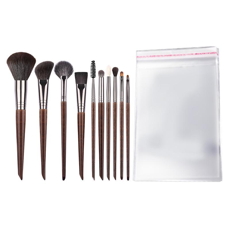 10-Piece Animal Hair Makeup Brush Set: Soft Powder, Eyeshadow & Contour Brushes