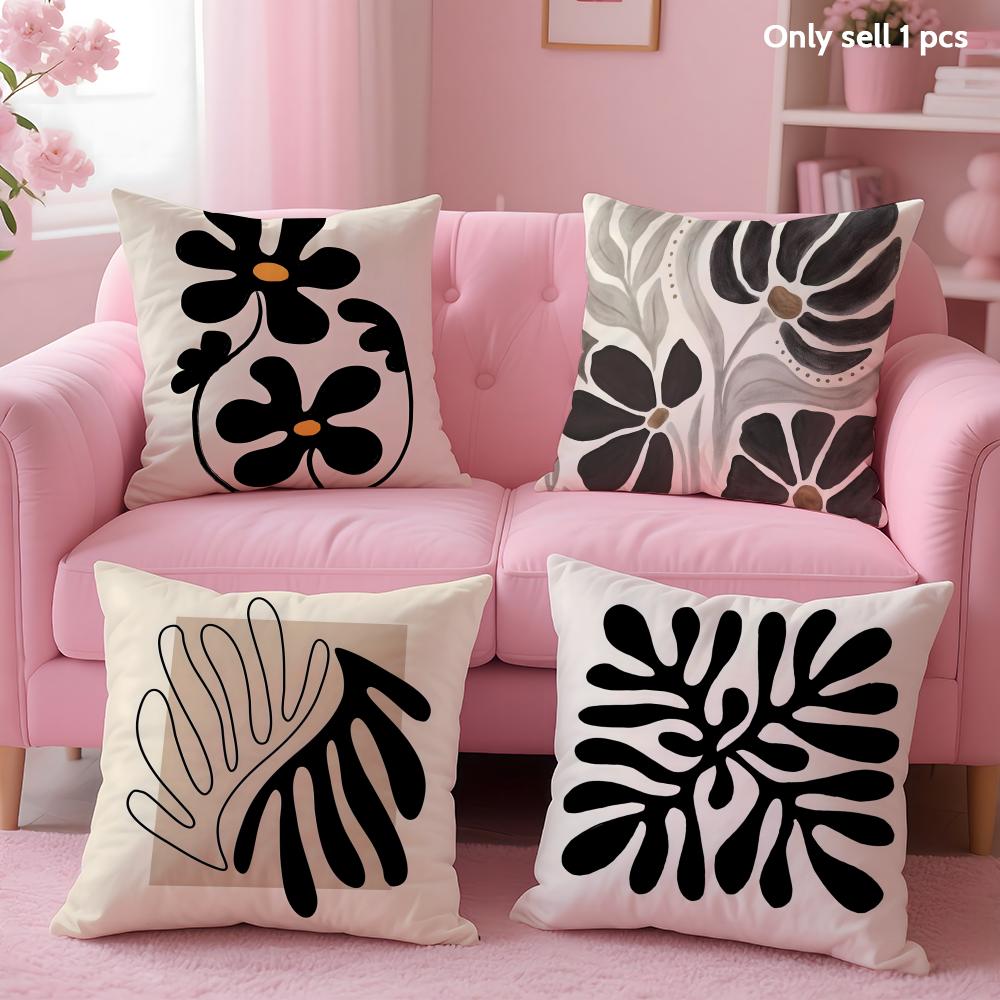 Classic Modern Flowers Cushion Cover Soft Short Plush Double-Sided Printing Home Decor Machine Washable Pillow Case Gift
