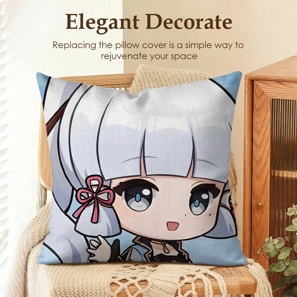 

Kamizato cute Genshin Impact Cushion Cover Natural Linen Organic Fabric DoubleSided Printing Sofa Home Decor Gift Pillow Case 30x30cm