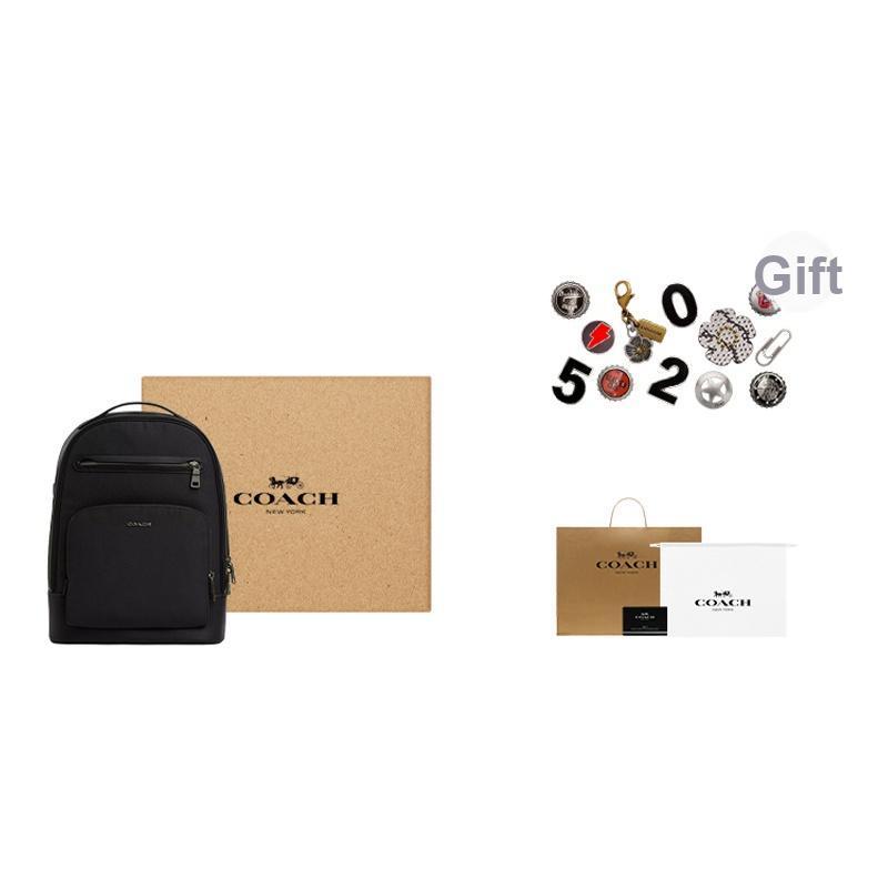 Coach 32 Solid Color Simple Zipper Closure Large Capacity Multifunctional Leather Backpack Men backpack Black CO992-QBBK