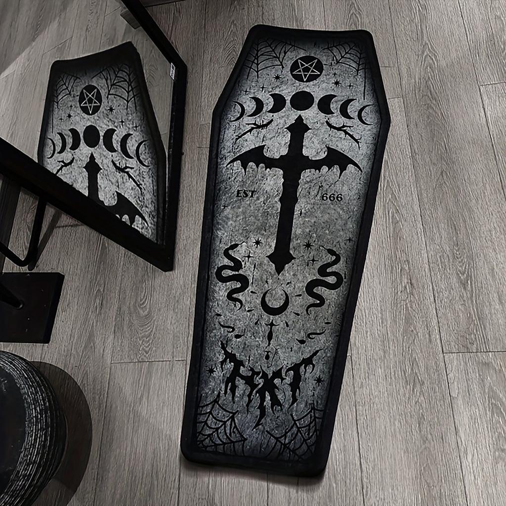 Coffin Bath Mat Halloween Rug, Gothic Home Décor Living Room Bathroom Bedroom Kitchen Coffin Halloween Doormat Horror Gift