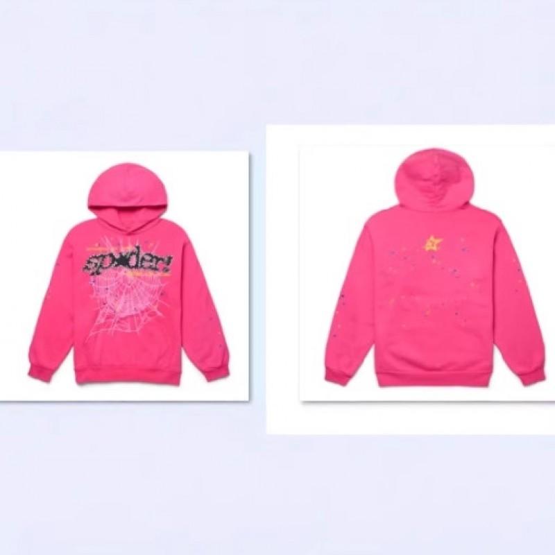 Conjunto de Moletom Sp5der Rosa V2 Feminino Streetwear Algodão Mesclado Oversized Conjunto de Treino Duas Peças Com Estampa