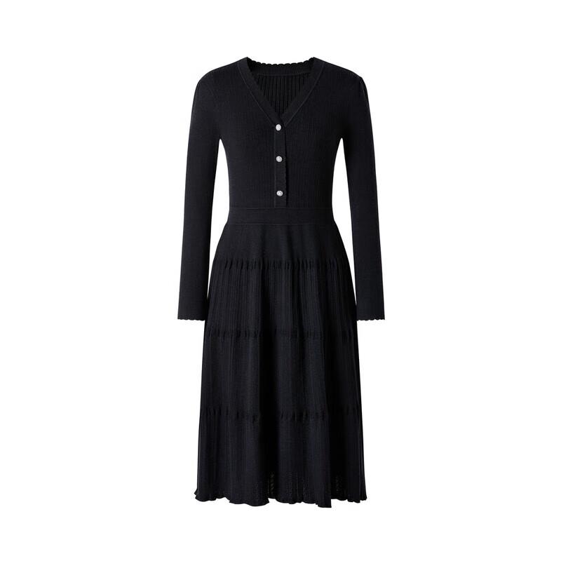 JZ Anna Coco Elegant V-Neck Puff Sleeve Wool Blend Sweater Dress