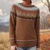 Ladies' Fashion Sweater, Round Neck,Loose Pullover Long-sleeved Knitted Sweater