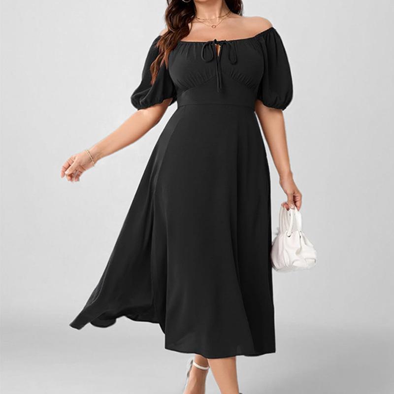 

Весна Новое Женское Однотонное Платье на Шнуровке, Приталенное и Стильное S чёрный