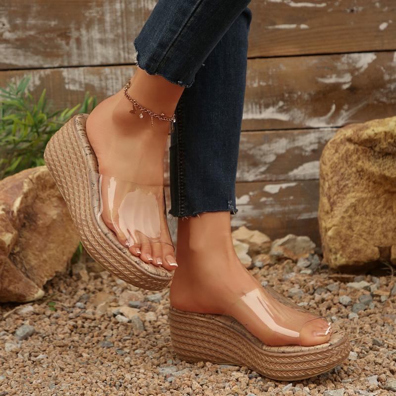 Sexy Women Transparent Pvc Clear Heeled Slippers 2025 Summer Chunky Platform Wedges Sandals Women High Heel Anti Slip Sandalias
