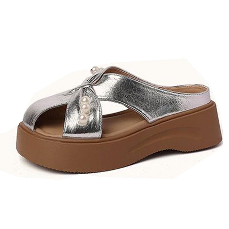 Fashion Temperament Versatile Pearl Hollow Girls Bag Head Slippers Summer 2025 New Wear Sandals Breathable Slippers