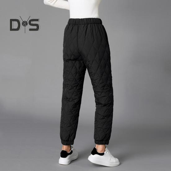 Women Winter Pants Elastic High Waist Quilted Pants Diamond-shaped Texture Design Thickened Warm Sweatpants