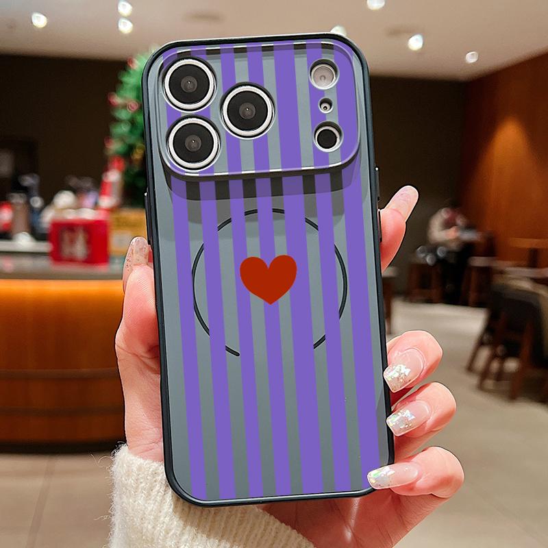Stripe Heart Pattern Case For iPhone 17 18 Pro Max For iPhone 16 15 14 13 Pro Max Magnetic For Magsafe Skin Feel Hybrid Phone Cover