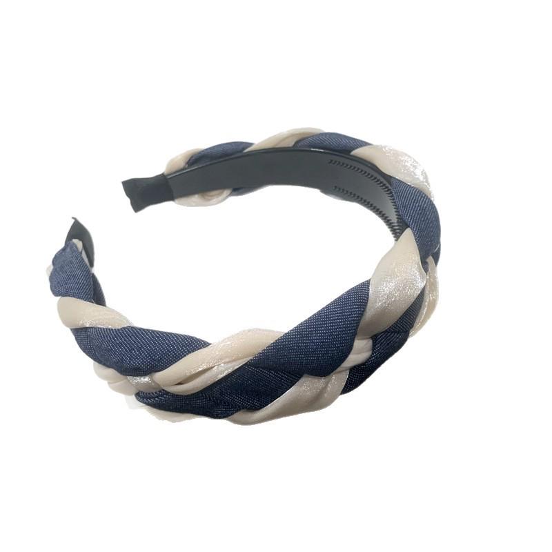 Korean Style Handmade Wide Edge Color Block Braid Headband for Women