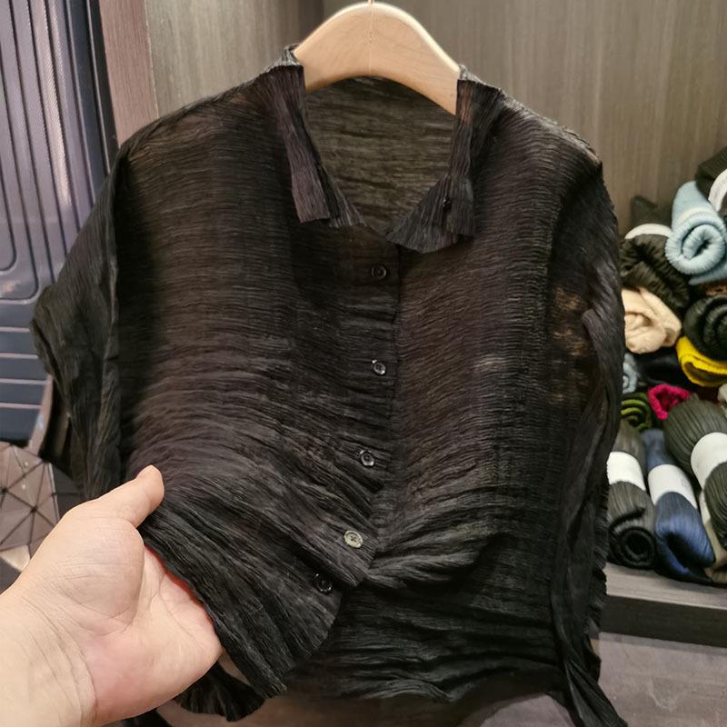 Retro-Plissee-Damenhemd in Übergröße - Lockeres, lässiges Frühlings-Top