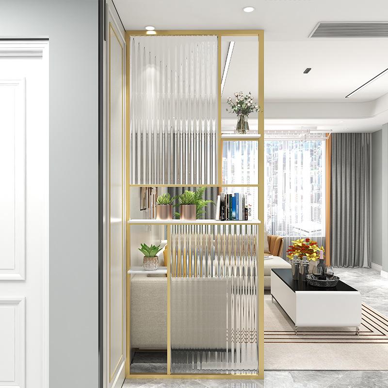 Modern Nordic Glass Partition Screen with Iron Art and Stainless Steel Washstand for Luxury Living Room and Entryway