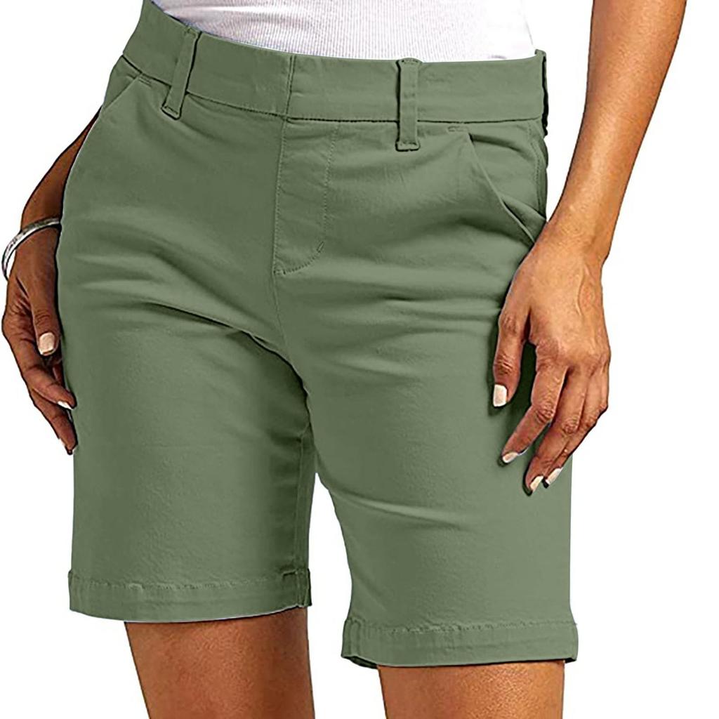 Women's Casual Stretch Chino Shorts with Pockets, Comfortable Mid-Rise Summer Shorts for Everyday Wear Rust Color